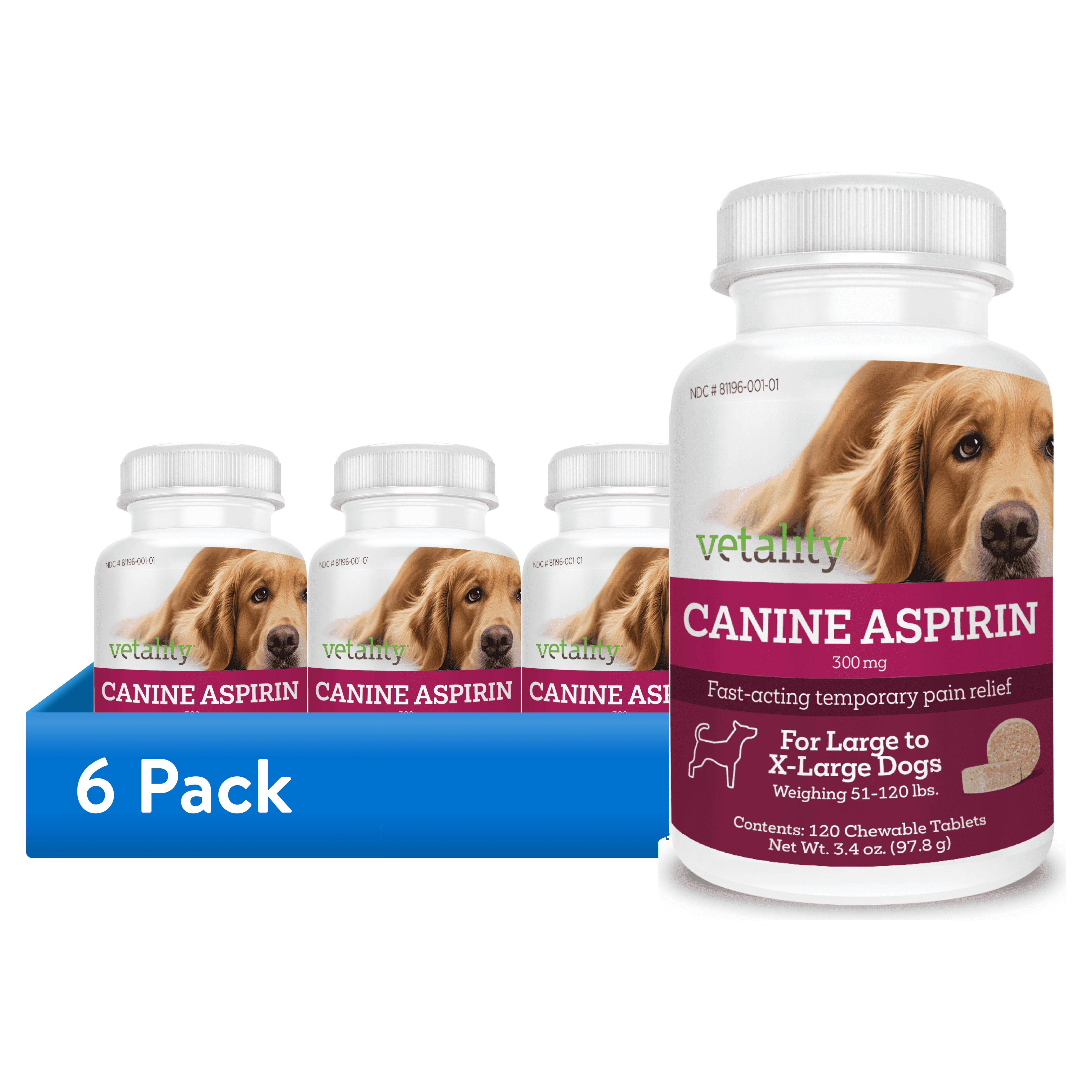 (6 pack) Vetality Canine Aspirin for Dogs, Fast Pain Relief Medicine,  Large Dogs,  Liver Flavor, 120 Chews