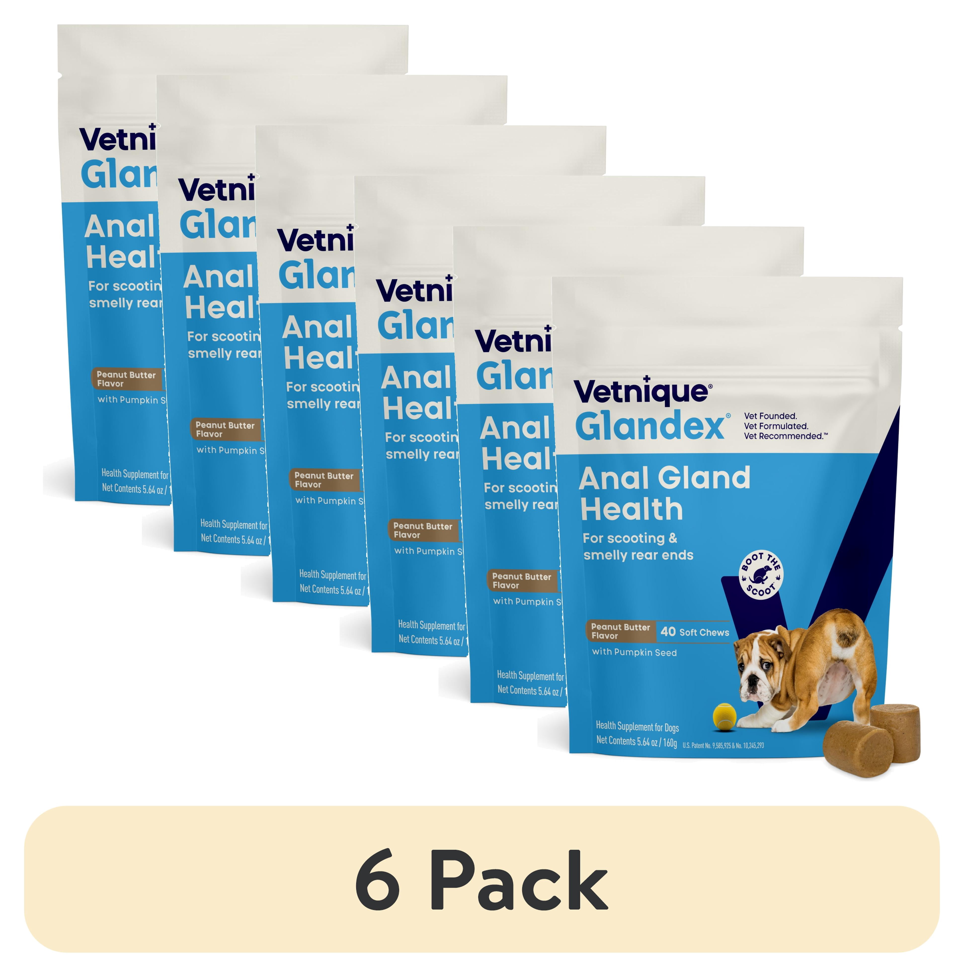 (6 pack) Vetnique Glandex for Dogs Anal Gland & Digestive Health Soft Chews, Peanut Butter Flavor, 40 Count