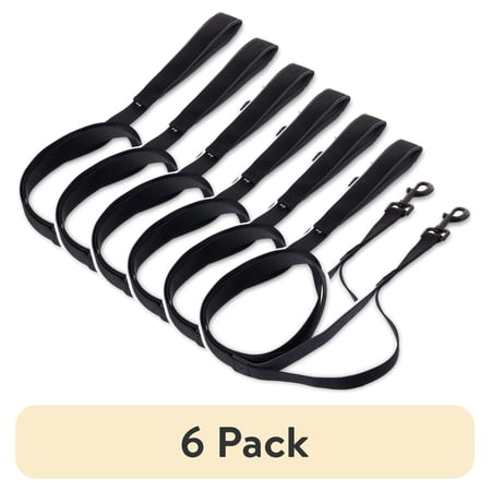 (6 pack) Vibrant Life 6' Anti-Shock Comfort Leash, Black