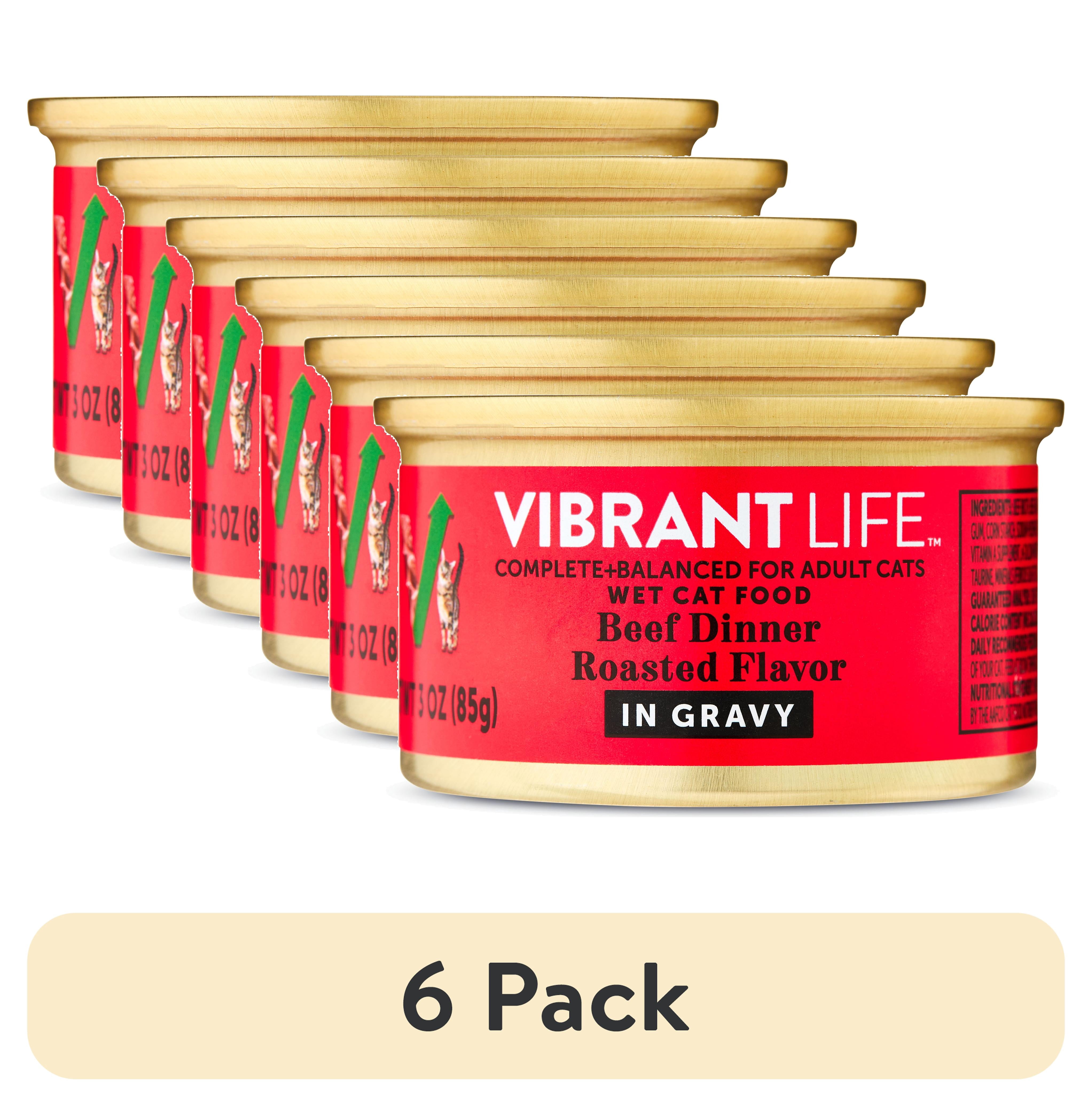 (6 pack) Vibrant Life Beef Dinner Roasted Flavor in Gravy Wet Cat Food, 3 oz Can