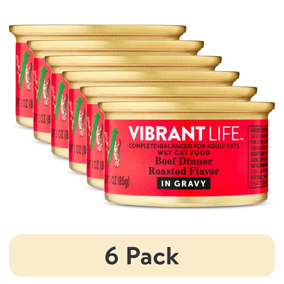 (6 pack) Vibrant Life Beef Dinner Roasted Flavor in Gravy Wet Cat Food, 3 oz Can
