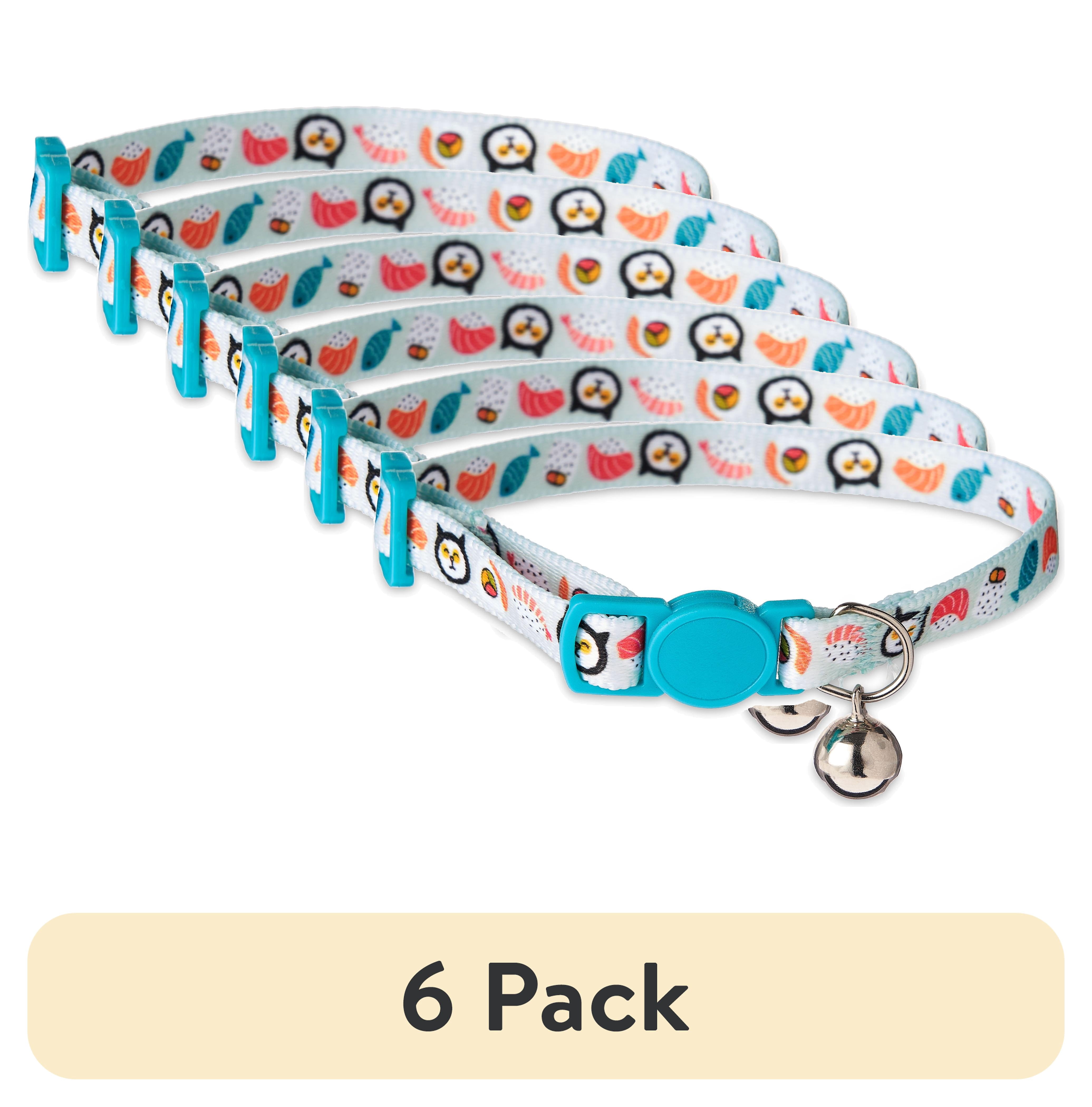 (6 pack) Vibrant Life Break-Away Adjustable Cat Collar, Multicolor Sushi, One Size