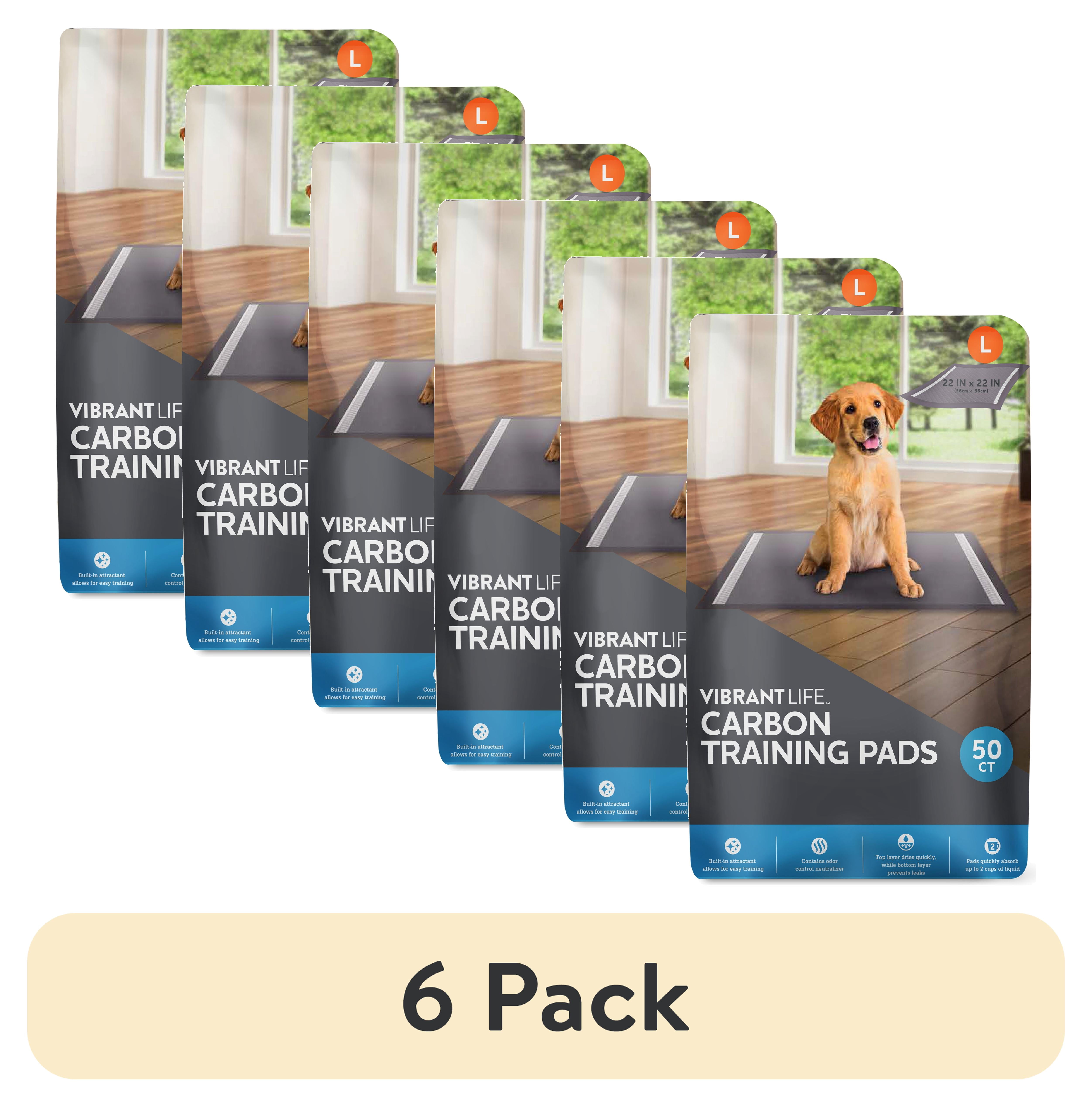 (6 pack) Vibrant Life Charcoal Large Training Pads, Odor Control, Super Absorbent, Leak Proof, & Fast Dry Dog and Puppy Pee Pads, 22 in x 22 in, 50 Count