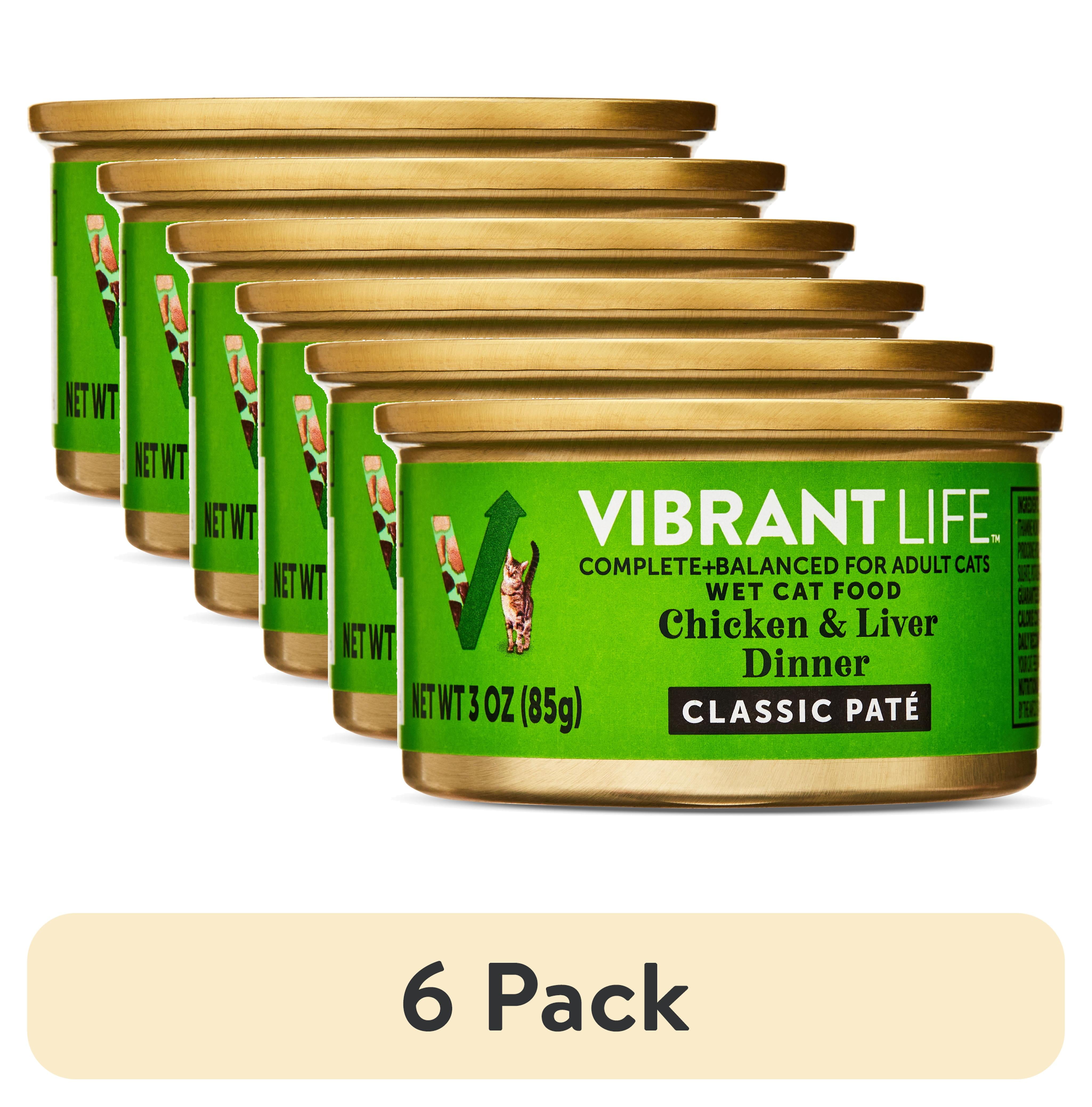 (6 pack) Vibrant Life Chicken & Liver Dinner Classic Pate Wet Cat Food, Grain-Free, 3 oz Can