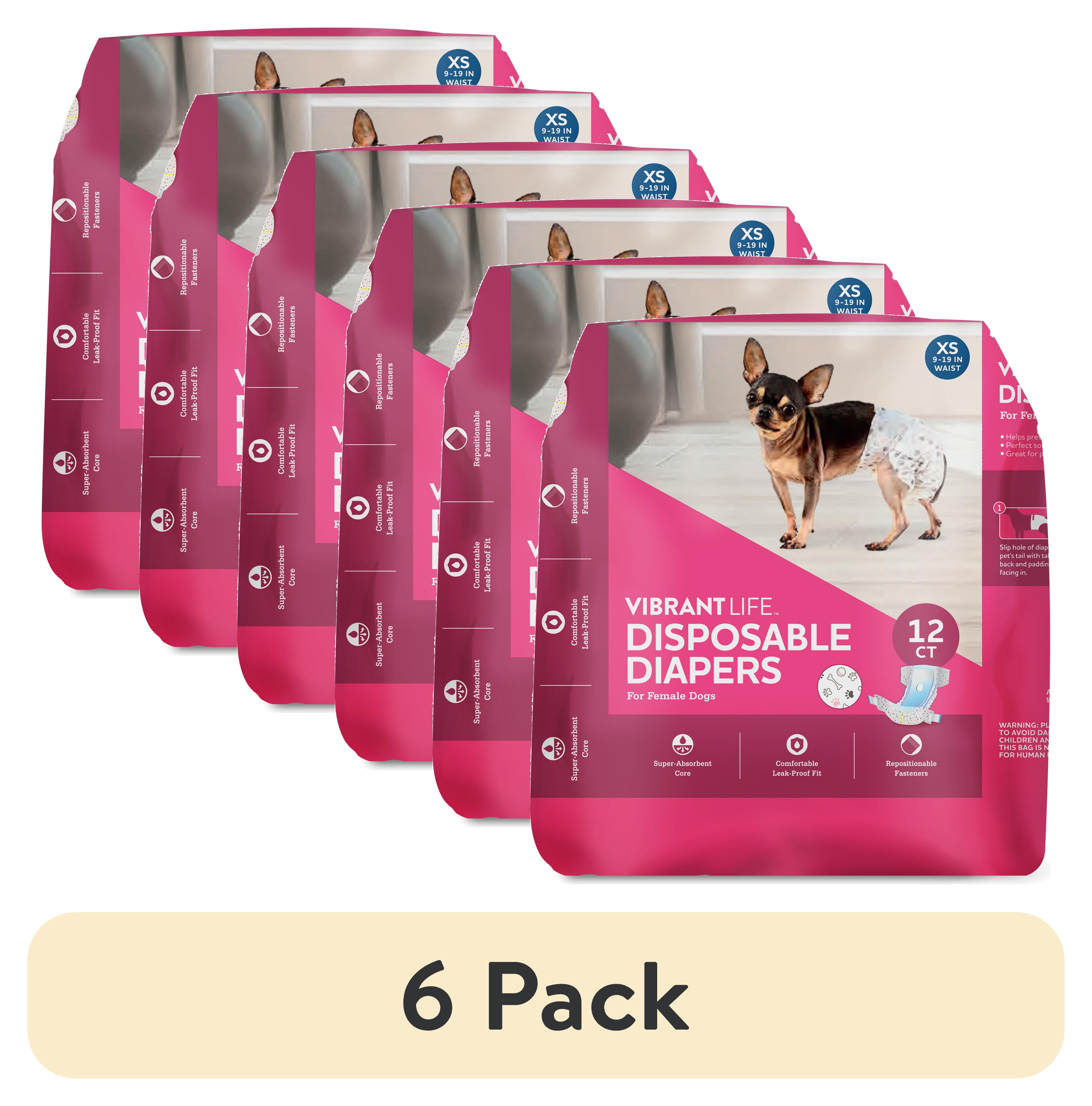 (6 pack) Vibrant Life Disposable Dog Diapers for Female Dogs, XS, 12 Count