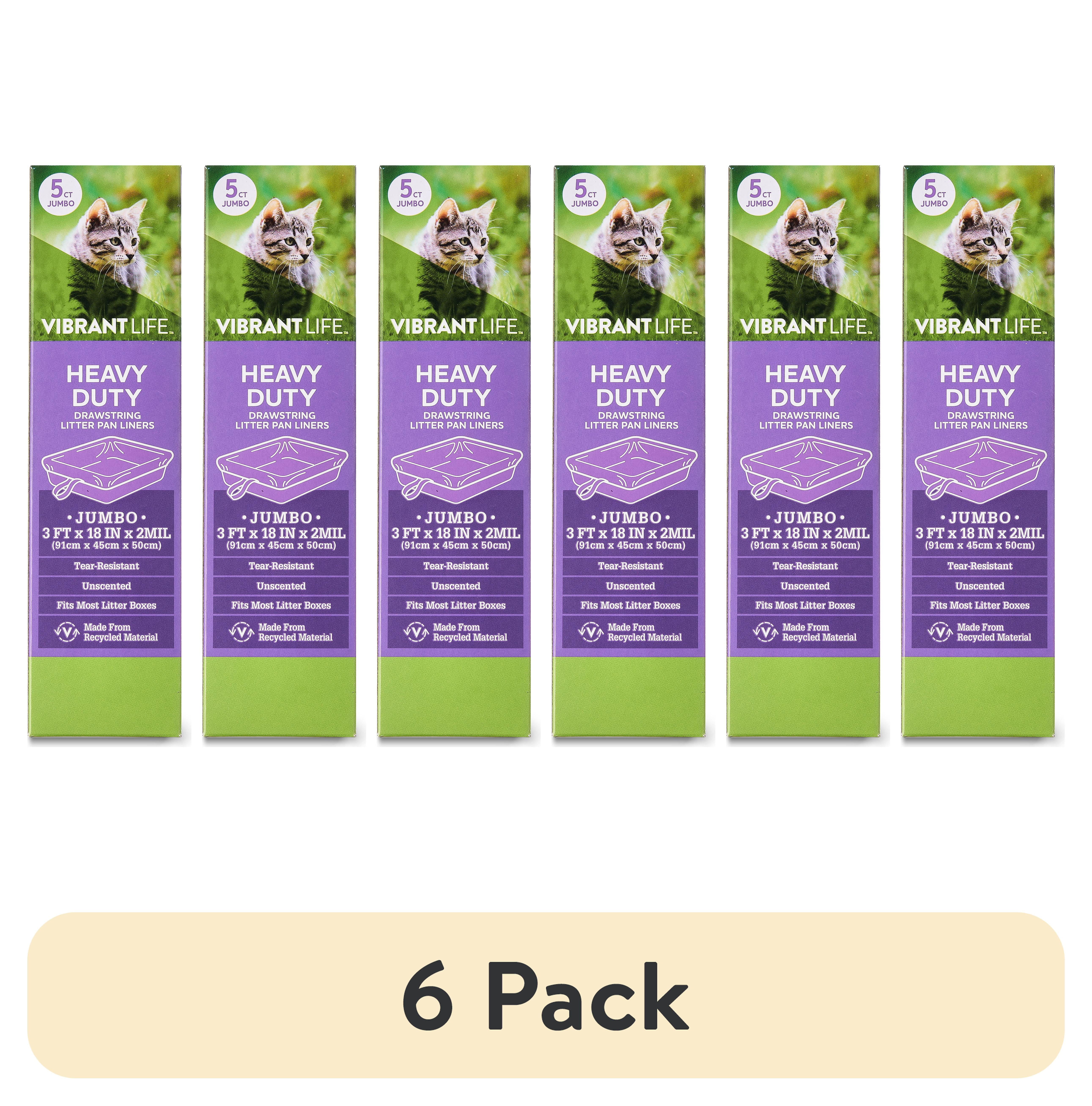 (6 pack) Vibrant Life Heavy Duty Jumbo Drawstring Litter Pan Liners, 5 Count