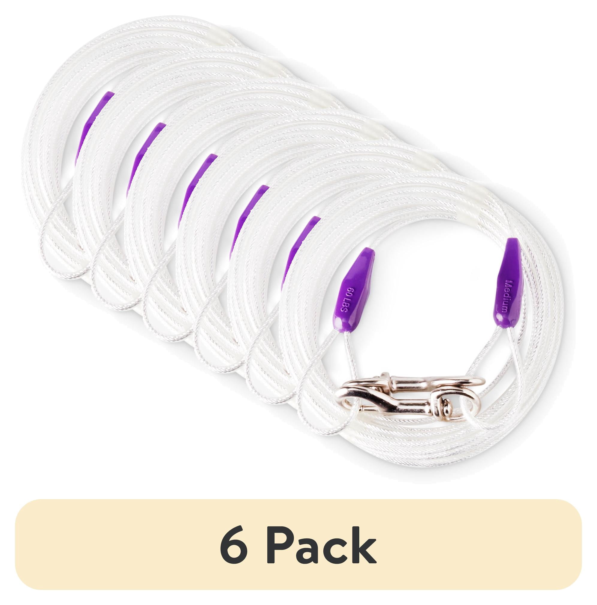 (6 pack) Vibrant Life Reflective Vinyl-Covered Cable and Spiral Stake Set for Dogs, M, 25'