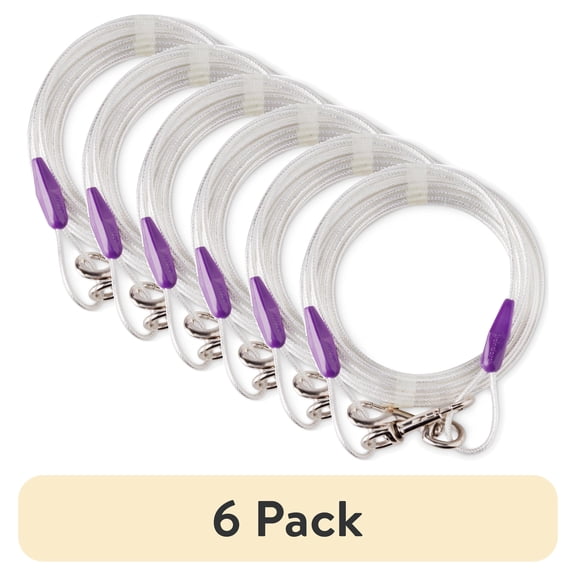 (6 pack) Vibrant Life Reflective Vinyl-Covered Tie-Out Cable for Dogs, M, 25'