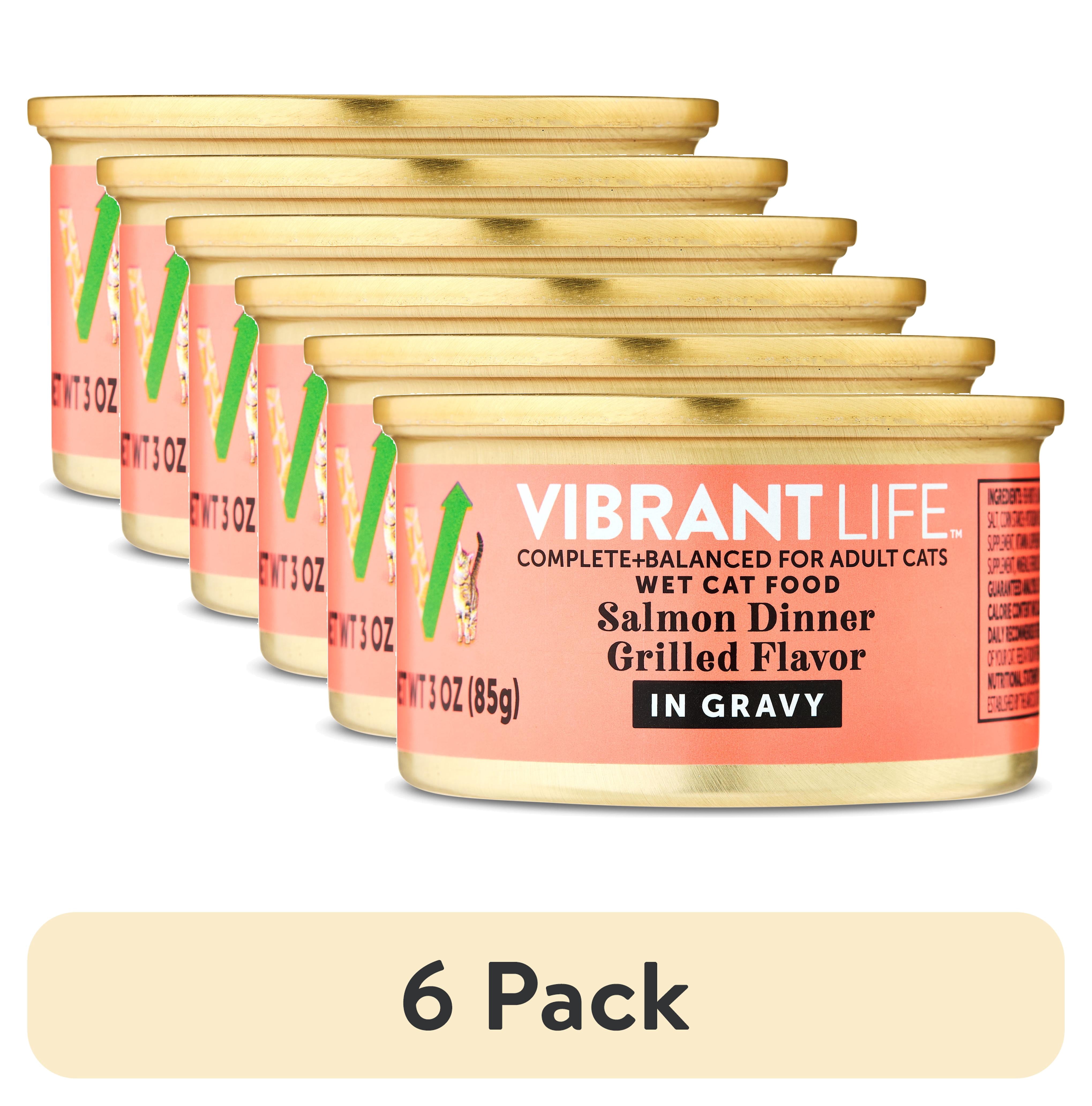 (6 pack) Vibrant Life Salmon Dinner Grilled Flavor in Gravy Wet Cat Food, 3 oz Can
