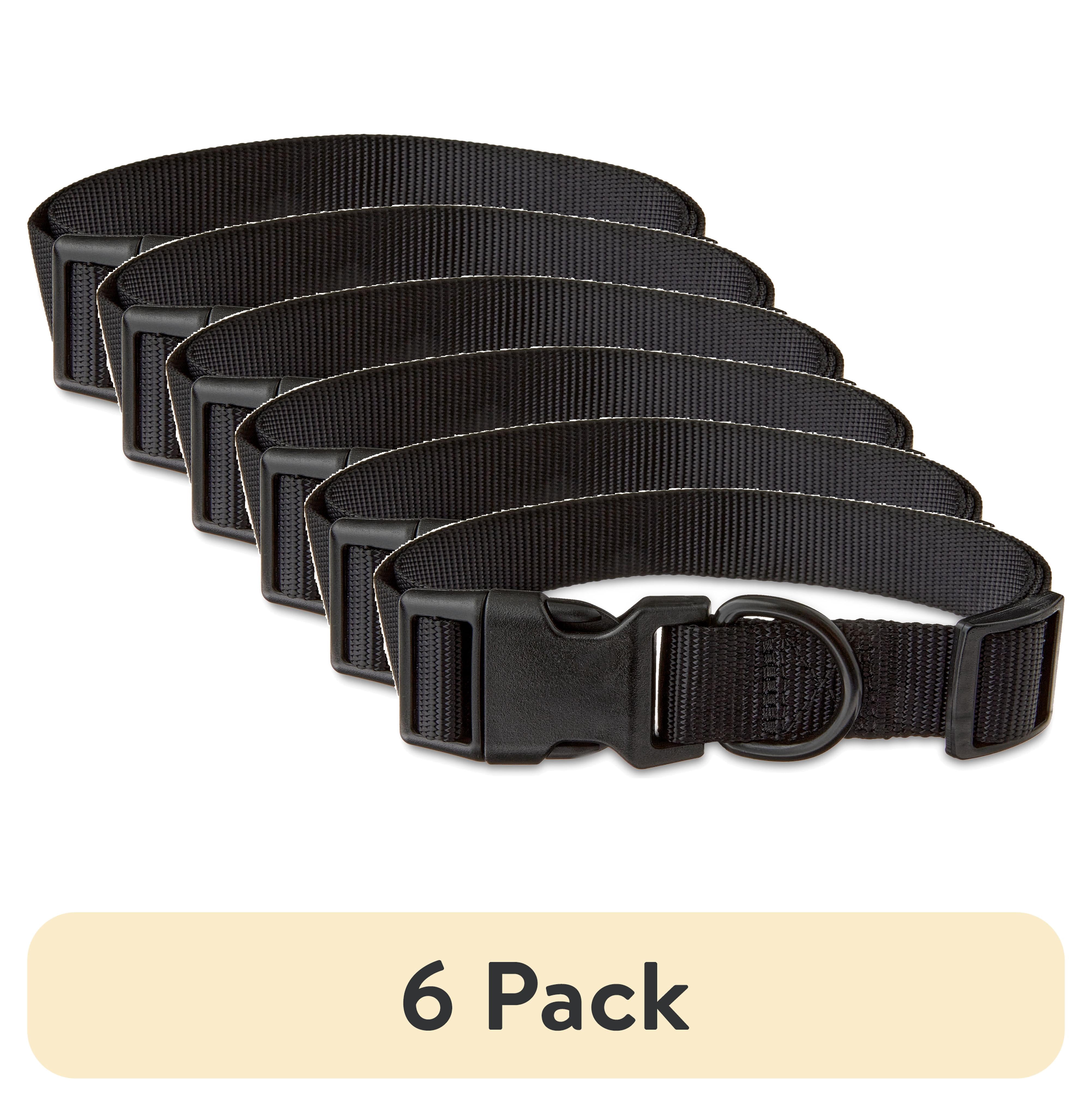 (6 pack) Vibrant Life Solid Polyester Adjustable Dog Collar, Black, L