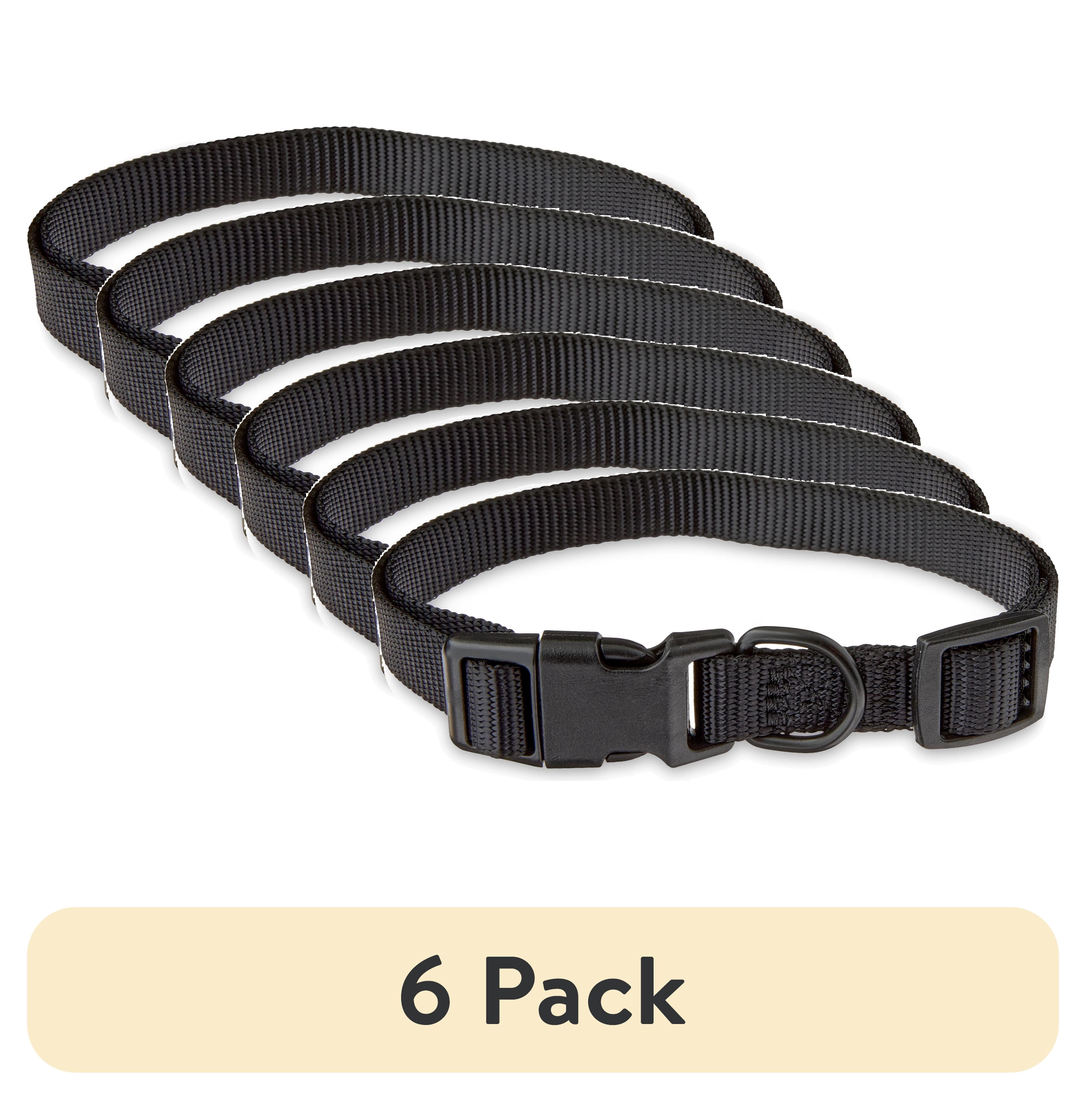 (6 pack) Vibrant Life Solid Polyester Adjustable Dog Collar, Black, M