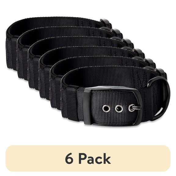(6 pack) Vibrant Life Solid Polyester Adjustable Dog Collar, Black, XL