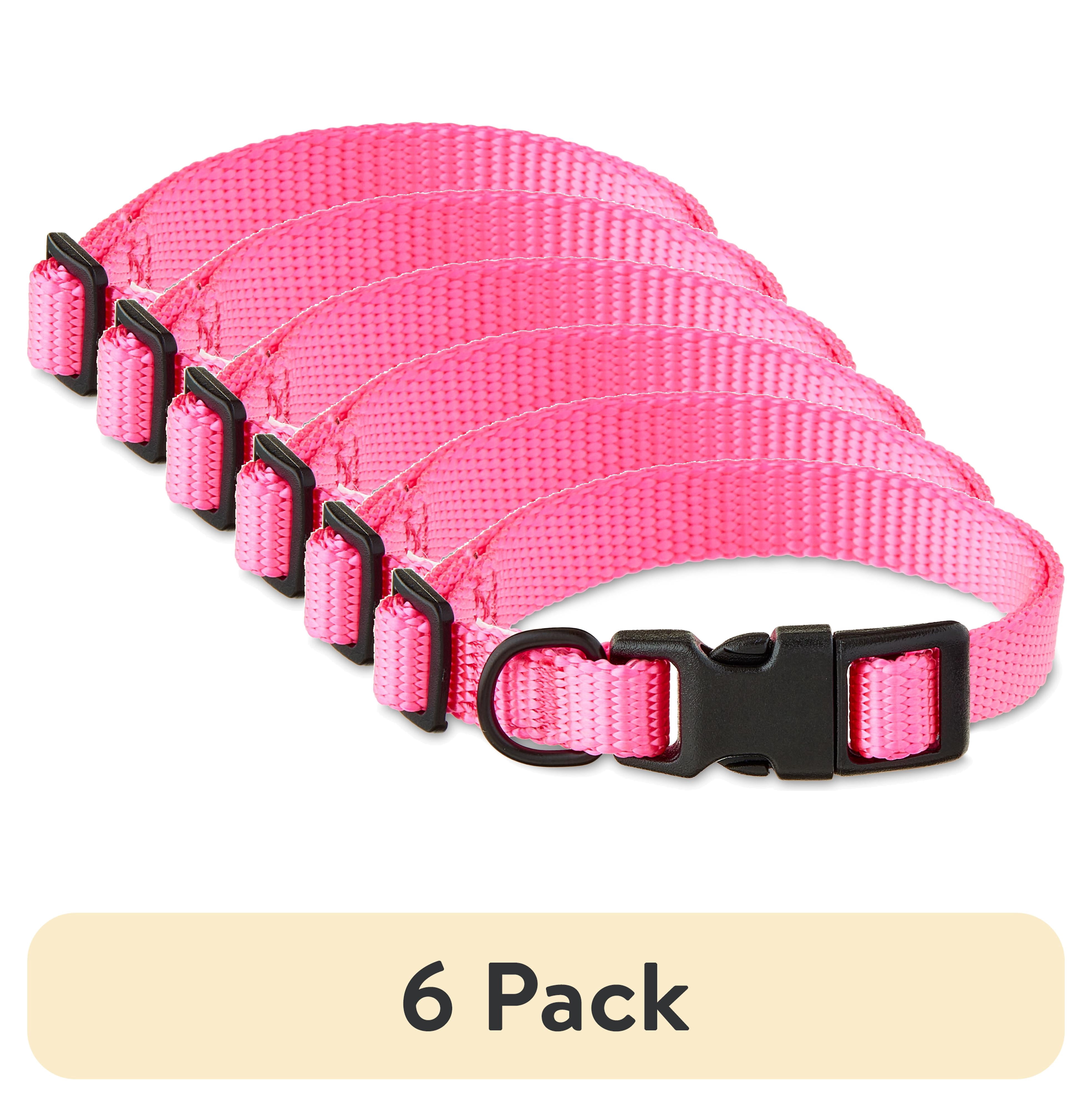 (6 pack) Vibrant Life Solid Polyester Adjustable Dog Collar, Pink, S