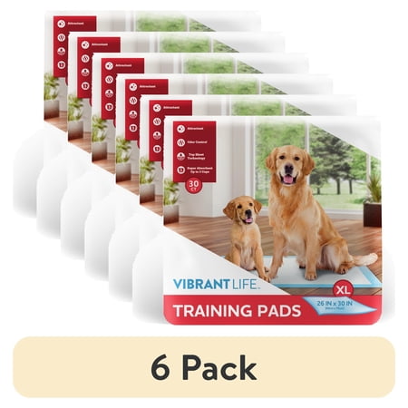 (6 pack) Vibrant Life X-Large 5-Layer Pet Training Pads, 26 in x 30 in, 30 Count