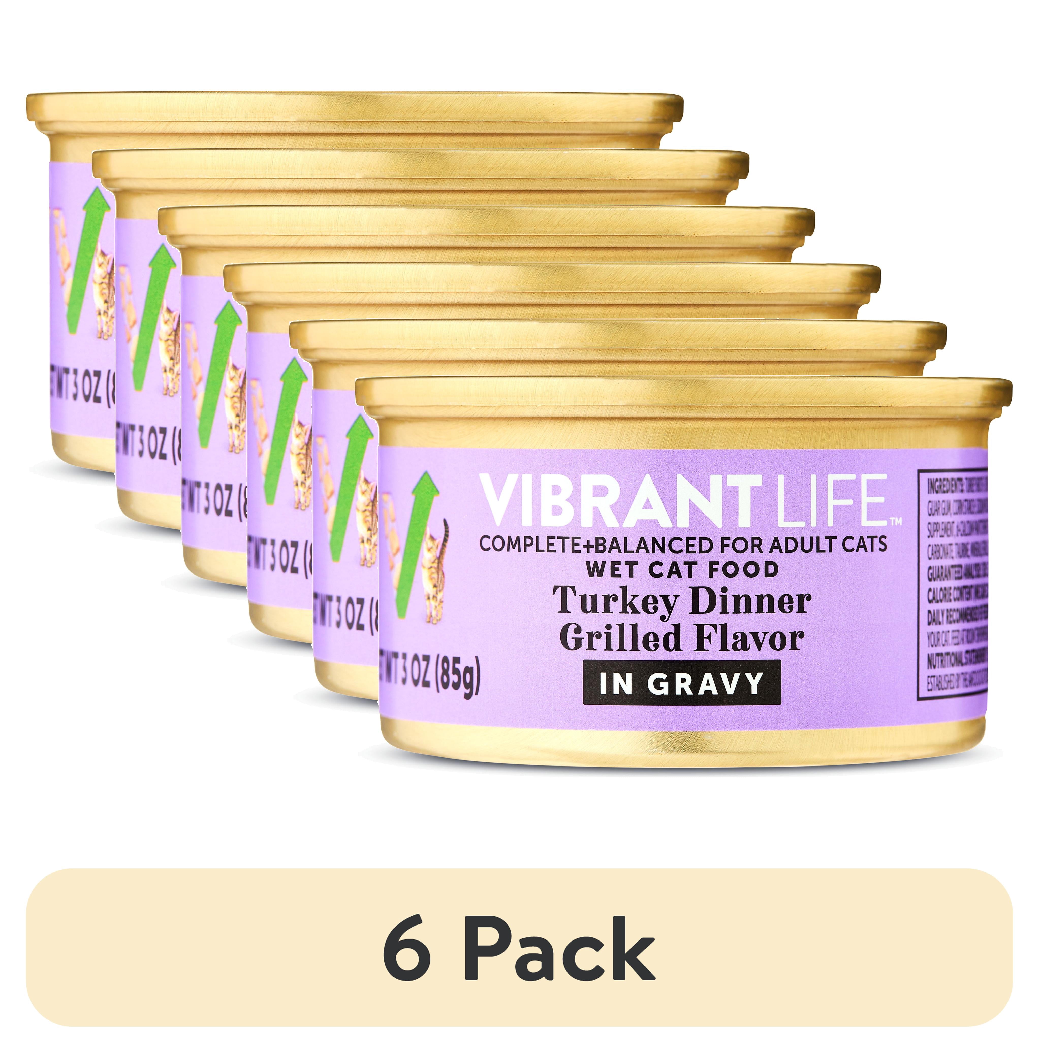(6 pack) Vibrant Life Turkey Dinner Grilled Flavor Cuts in Gravy Wet Cat Food, 3 oz Can