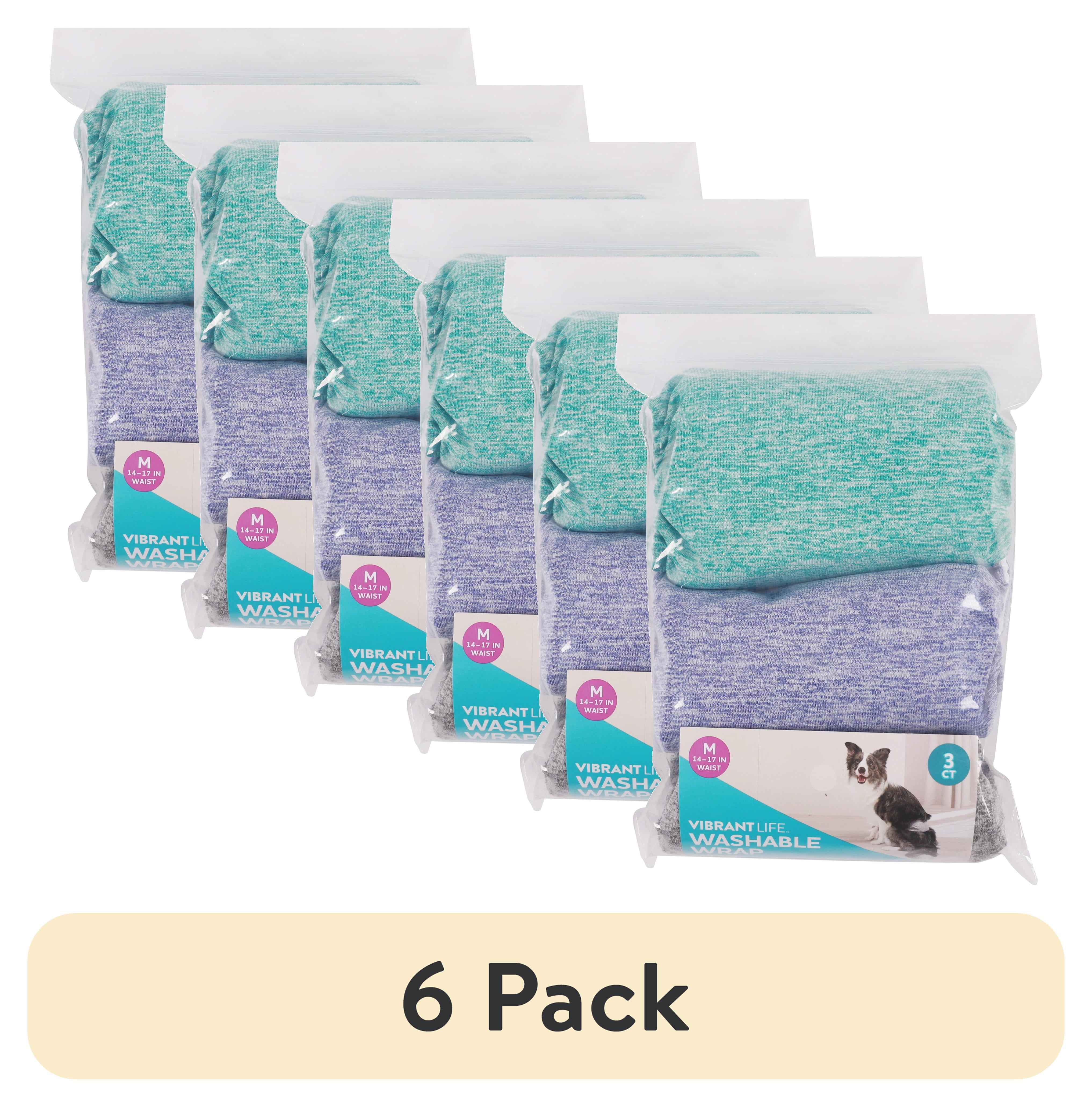 (6 pack) Vibrant Life Washable Dog Wraps for Male Dogs, Medium, 3 Count