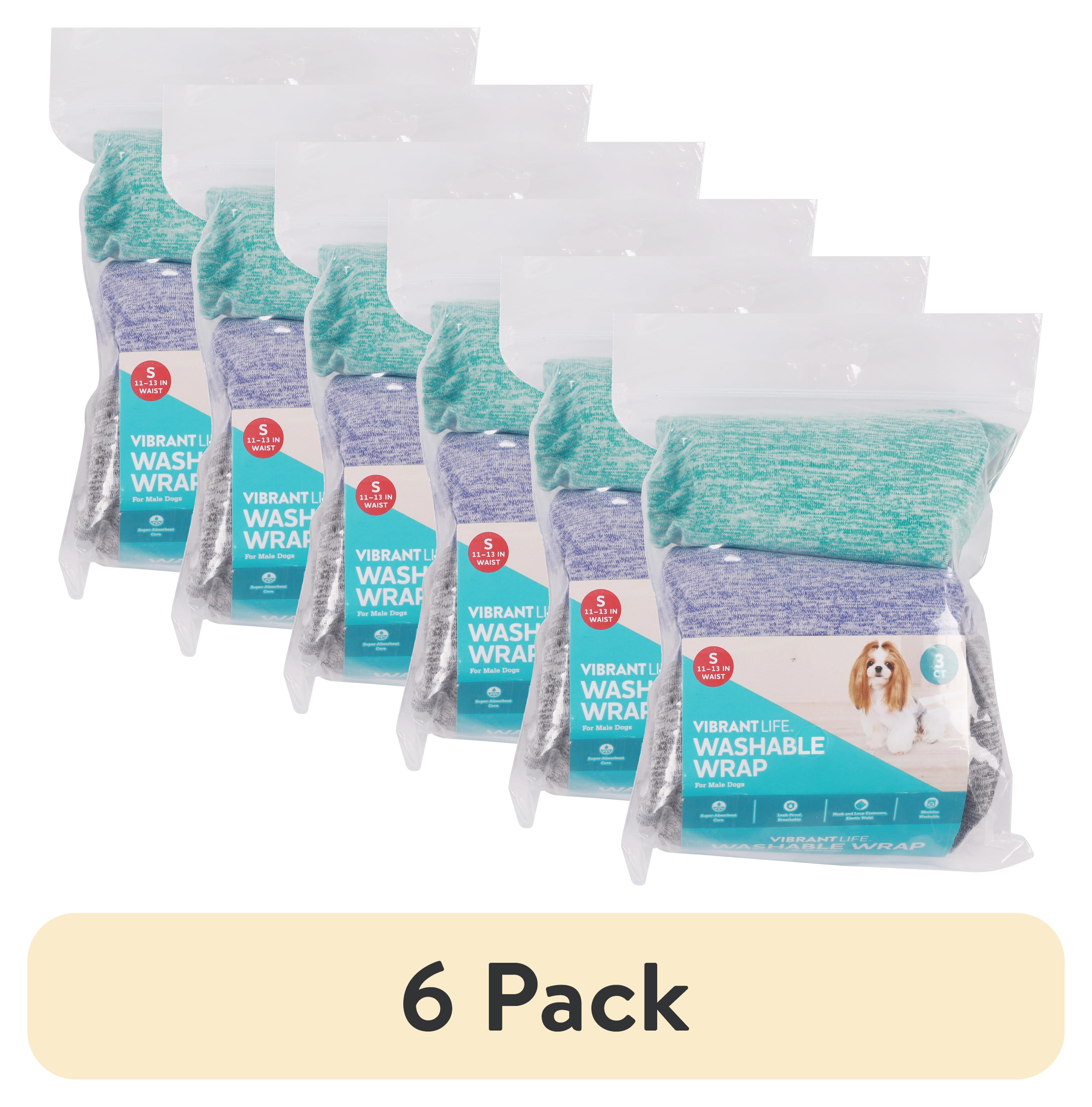 (6 pack) Vibrant Life Washable Dog Wraps for Male Dogs, Small, 3 Count