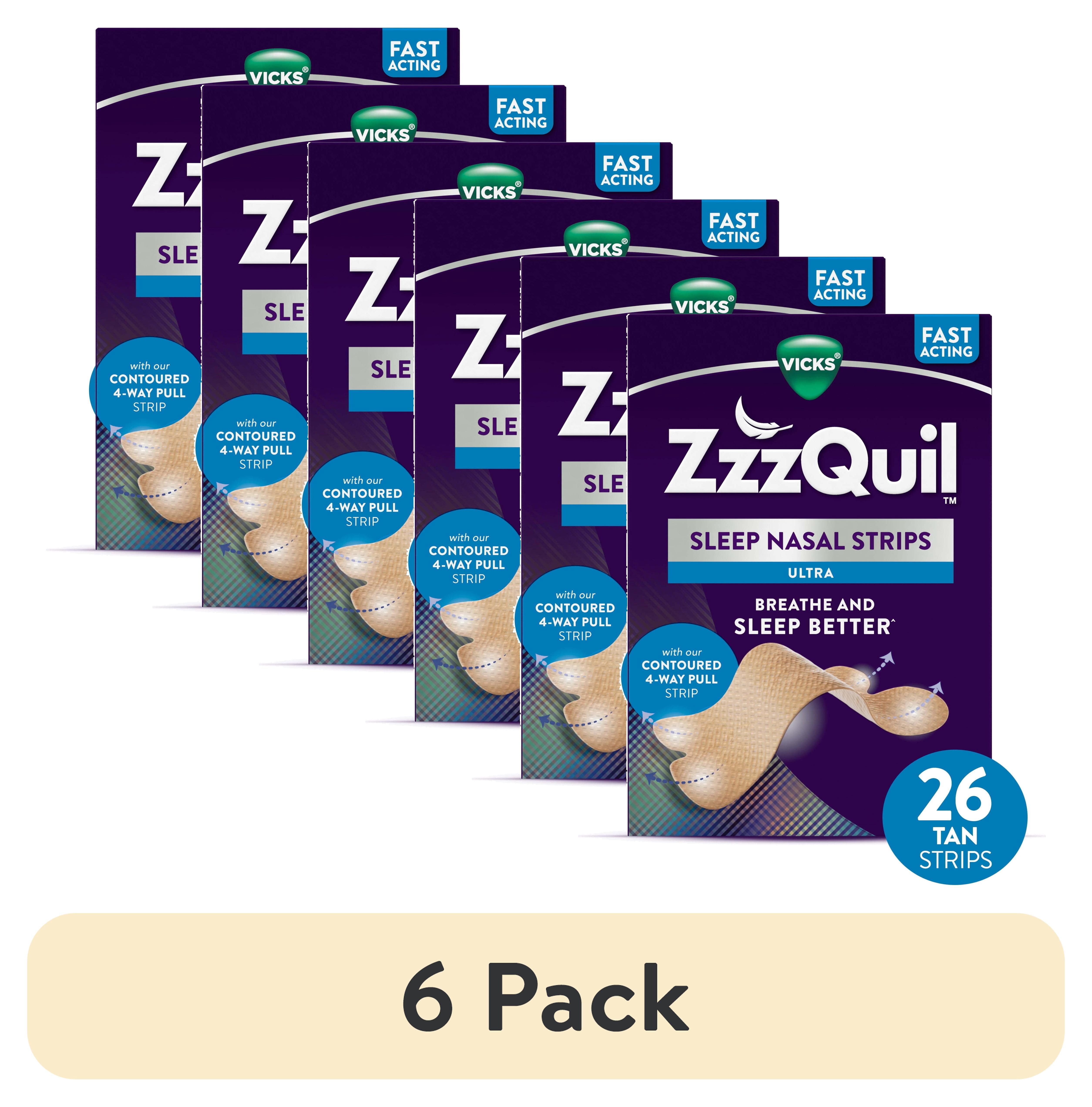 (6 pack) Vicks ZzzQuil Sleep Aid Ultra Nasal Strip, Anti-Snoring Nasal Strips, Tan, Unscented, 26 Count