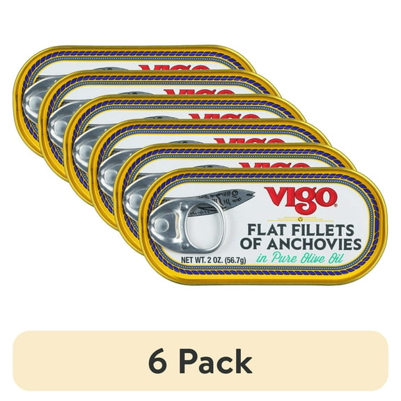 (6 pack) Vigo Flat Anchovies 2oz, 4g Protein, 2 Servings Per Container