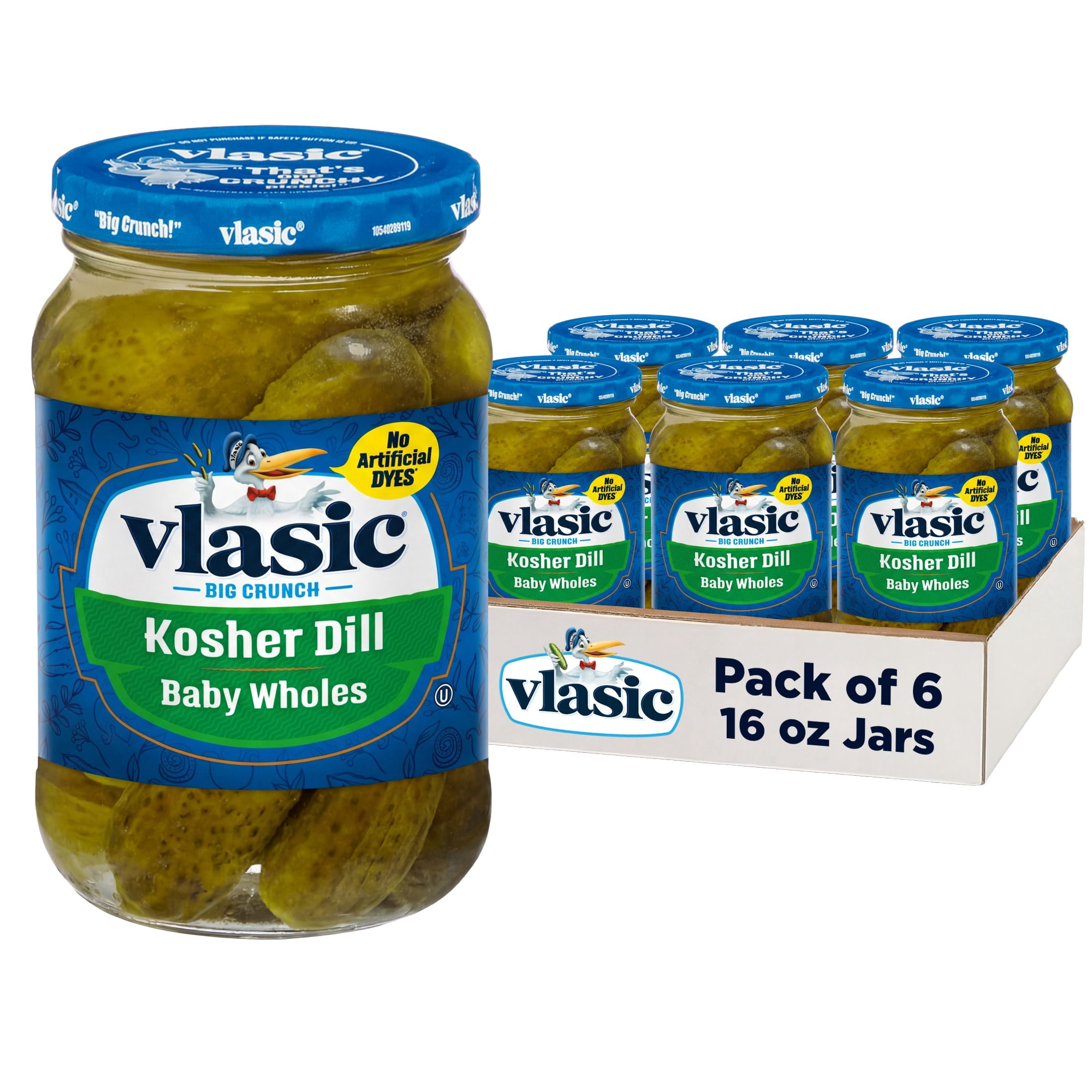 (6 pack) Vlasic Kosher Dill baby Whole Pickles, Keto Friendly, 16 fl. oz.