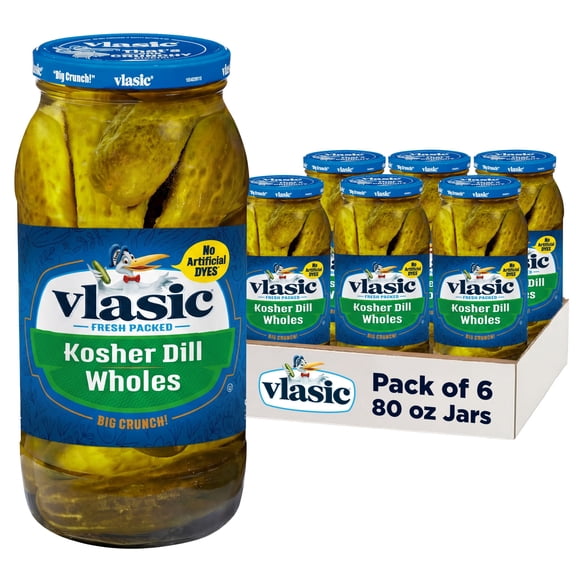 (6 pack) Vlasic Kosher Dill Whole Pickles, Keto Friendly, 80 fl. oz.