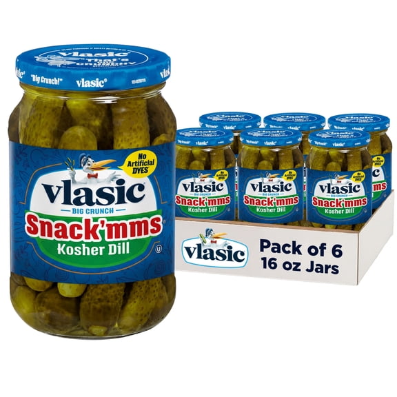 (6 pack) Vlasic Snack'mms Kosher Dill Mini Pickles, Keto Friendly, 16 fl. oz.