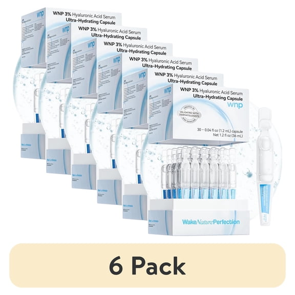 (6 pack) WNP Hydrating Face Serum with 3% Hyaluronic Acid, Single-Use Hyaluronic Acid Tubes, 0.04 fl oz Vials, 30 Count