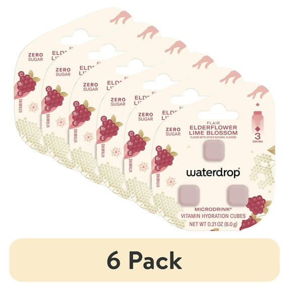 (6 pack) Waterdrop Microdrink Flair Raspberry & Elderflower & Lime Blossom Hydration Dry Mix Cube, 3 Count