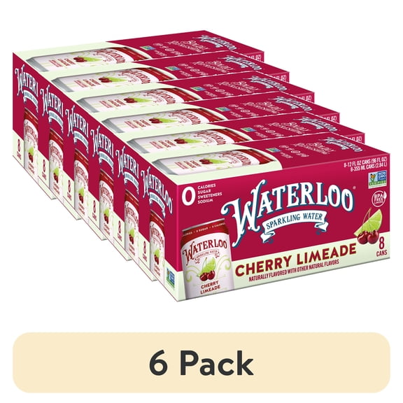 (6 pack) Waterloo Sparkling Water, Cherry Limeade, 12 fl oz, 8 Pack Cans