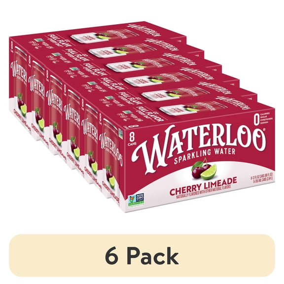 (6 pack) Waterloo Sparkling Water, Cherry Limeade, 12 fl oz, 8 Pack Cans