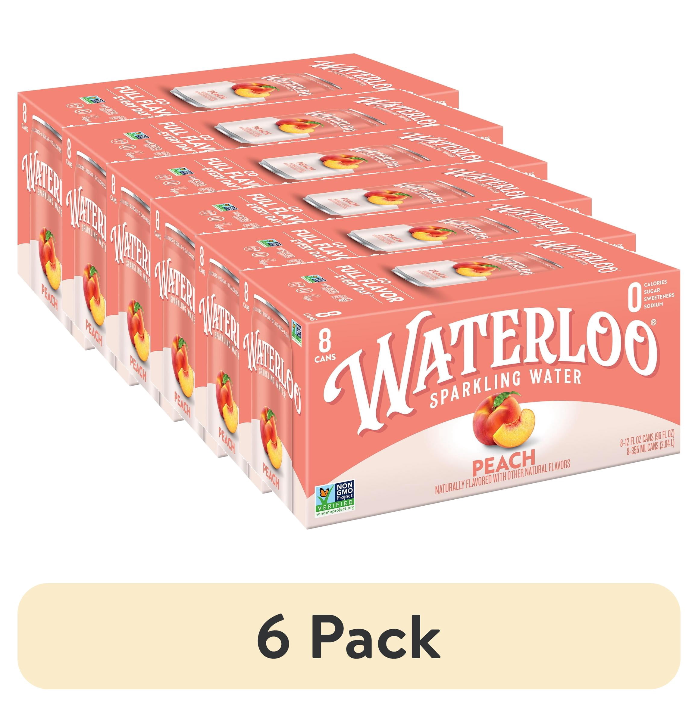 (6 pack) Waterloo Sparkling Water, Peach, 12 fl oz, 8 Pack Cans