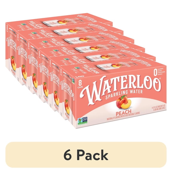(6 pack) Waterloo Sparkling Water, Peach, 12 fl oz, 8 Pack Cans
