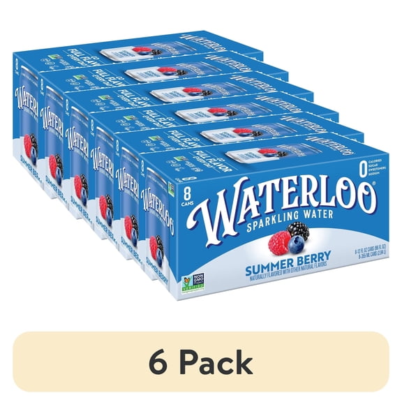 (6 pack) Waterloo Sparkling Water, Summer Berry, 12 fl oz, 8 pack cans