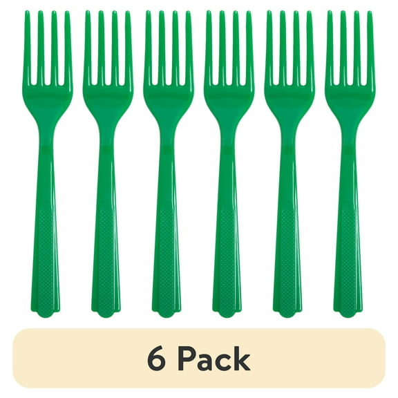 (6 pack) Disposable Plastic Forks, Green, 24 Count, by Way To Celebrate