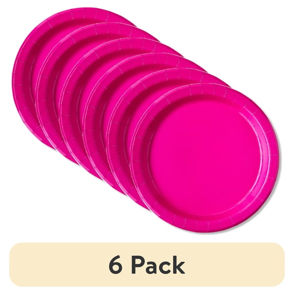 (6 pack) Disposable Paper Plates, 9", Neon Pink, 20 Pieces, by Way To Celebrate