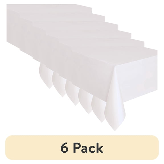 (6 pack) 1CT 54 IN x 108IN White Rectangular Plastic Table Covers by Way To Celebrate