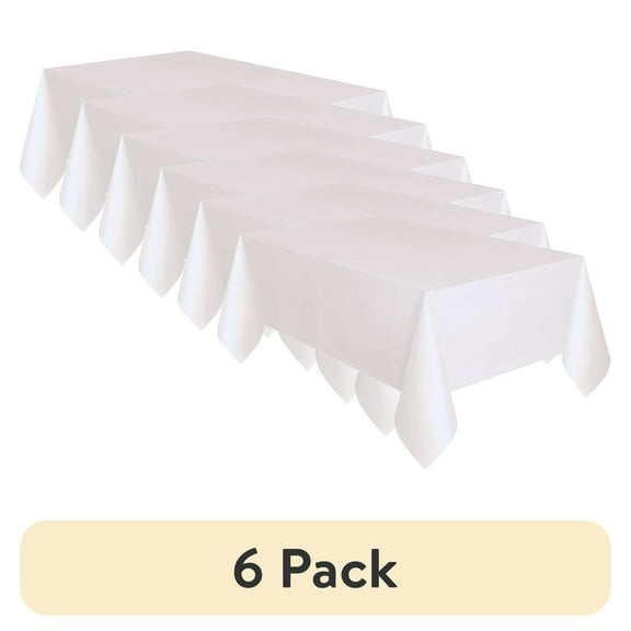 (6 pack) Rectangular 54" x 108" White Plastic Table Cover, by Way To Celebrate