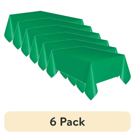 (6 pack) Way To Celebrate Rectangular Plastic Table Cover, Green, 54 in x 108 in, 1 Count