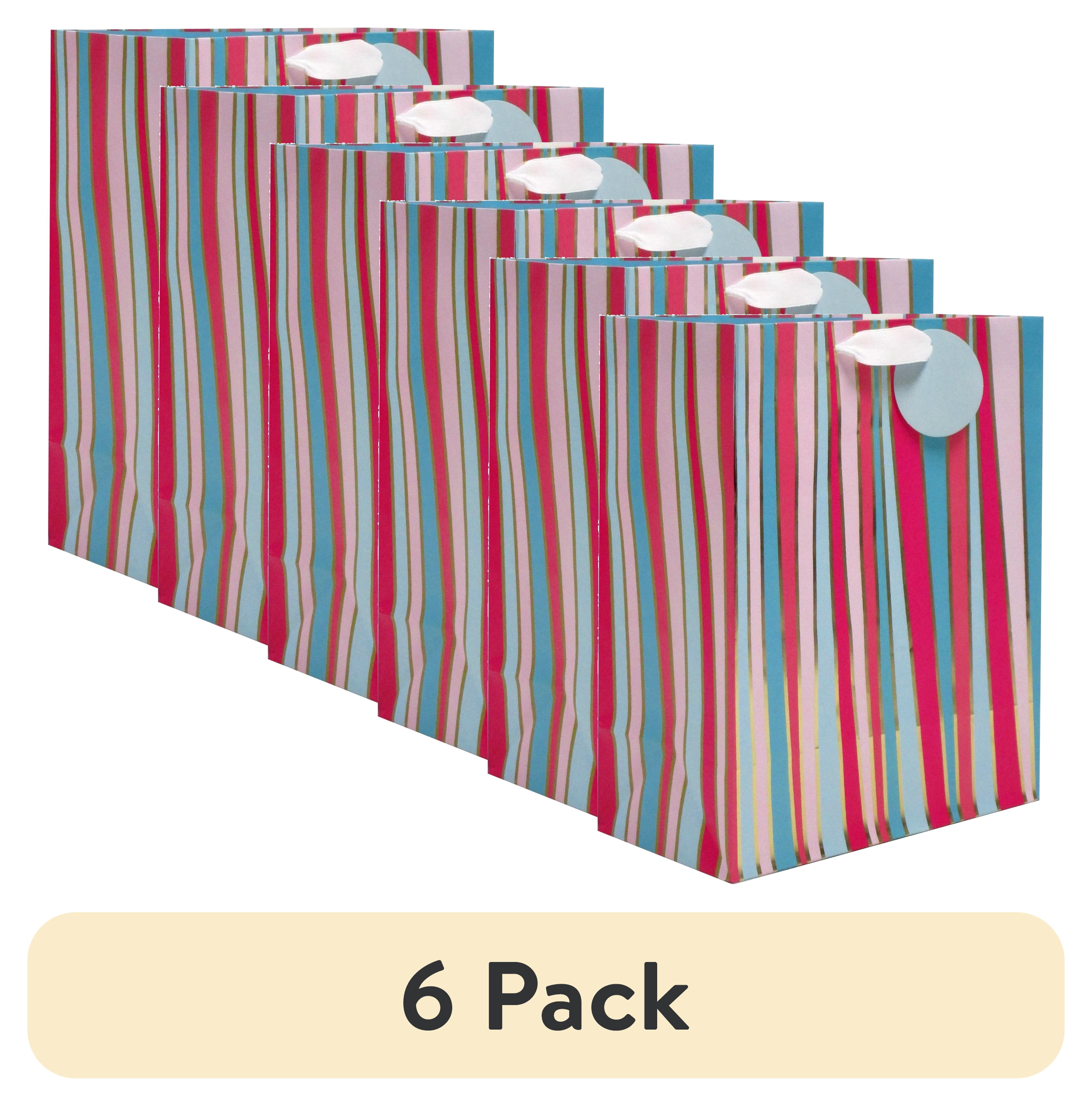 (6 pack) Multicolor Stripes Paper Gift Bag, 10" x 12", by Way To Celebrate