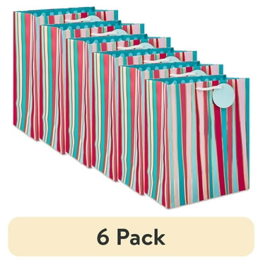 (6 pack) Multicolor Stripes Paper Gift Bag, 10" x 12", by Way To Celebrate