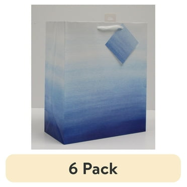 (6 pack) Large Blue Watercolor Paper Gift Bag, 10" x 12", by Way To Celebrate