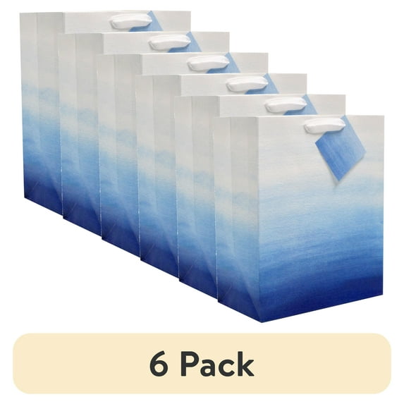 (6 pack) Large Blue Watercolor Paper Gift Bag, 10" x 12", by Way To Celebrate