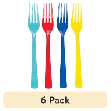 (6 pack) Disposable Plastic Forks, Assorted Colors, 24 Count, by Way To Celebrate