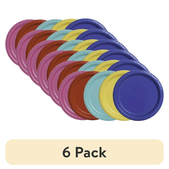 (6 pack) Disposable Paper Plates, 9", Assorted Colors, 10 Count, by Way To Celebrate