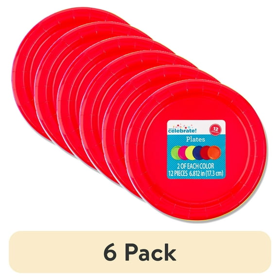 (6 pack) Disposable Paper Plates, 7", Assorted Colors, 12 Pieces, by Way To Celebrate
