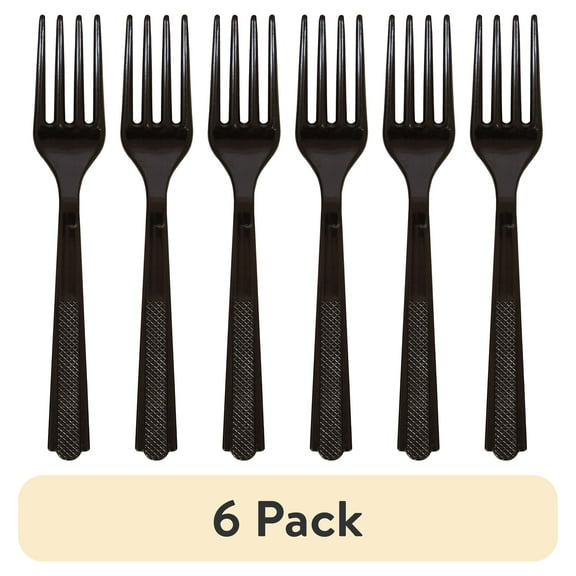 (6 pack) Plastic Disposable Forks, Black, 24 Pieces, by Way To Celebrate