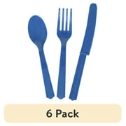 (6 pack) Way to Celebrate! Blue Party Plastic Cutlery Set for 8, 24pcs