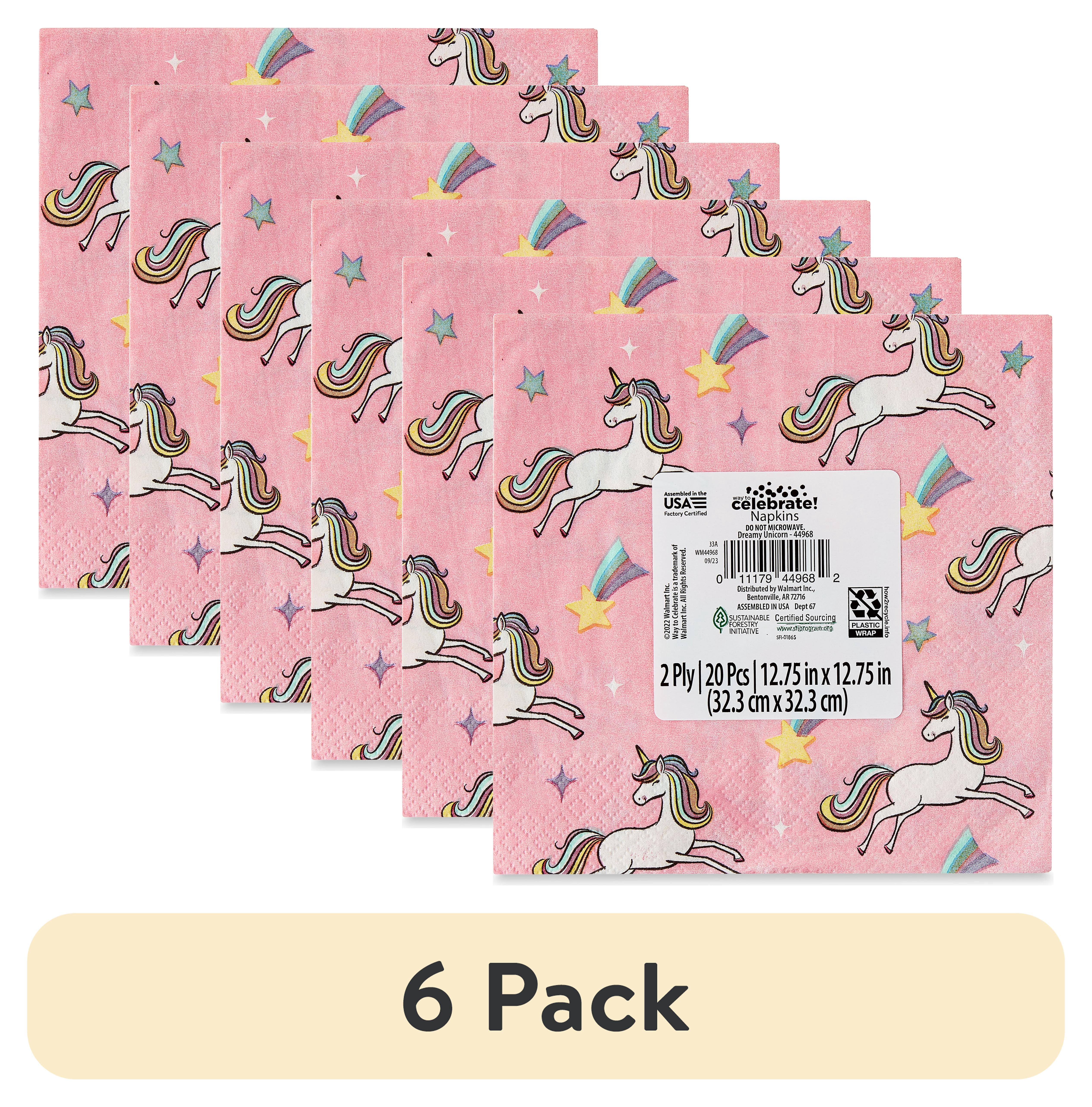 (6 pack) 6.5" x 6.5" Disposable Multicolor Dreamy Unicorn Paper Napkins, 20 Count, by Way To Celebrate