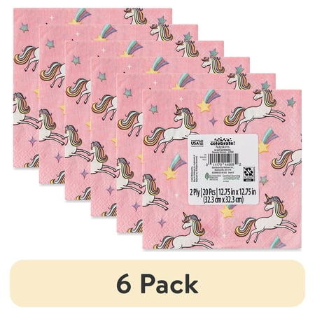 (6 pack) 6.5" x 6.5" Disposable Multicolor Dreamy Unicorn Paper Napkins, 20 Count, by Way To Celebrate
