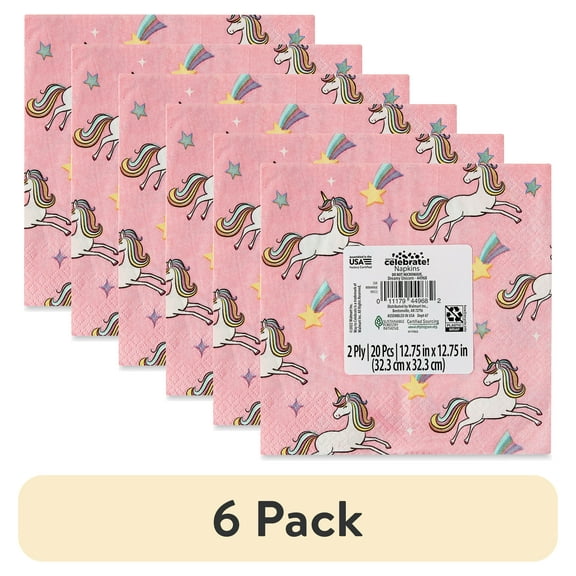 (6 pack) 6.5" x 6.5" Disposable Multicolor Dreamy Unicorn Paper Napkins, 20 Count, by Way To Celebrate